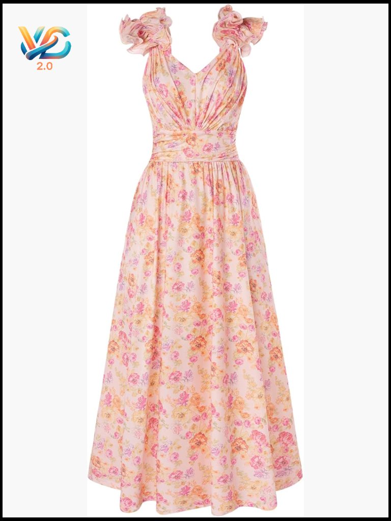 Sleeveless Floral A-Line Maxi Dress With Pockets & Ruffled Straps